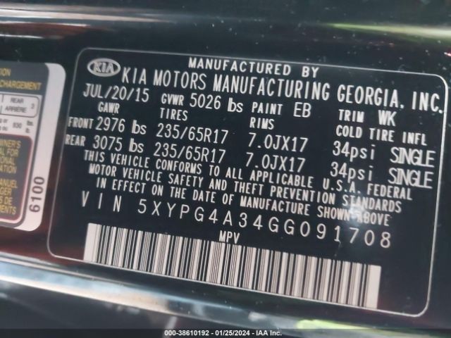 Photo 8 VIN: 5XYPG4A34GG091708 - KIA SORENTO 