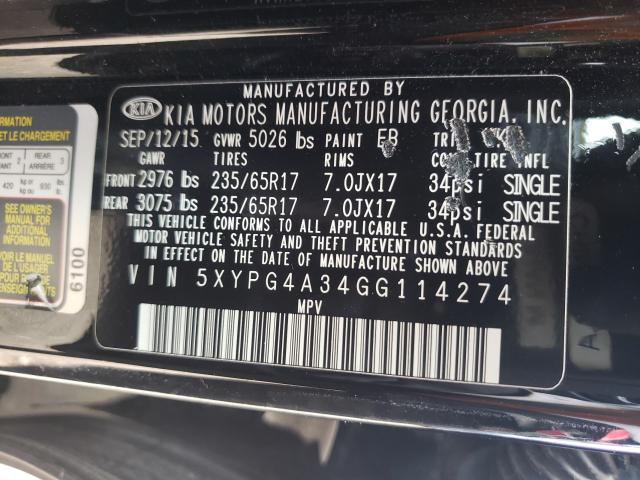 Photo 9 VIN: 5XYPG4A34GG114274 - KIA SORENTO LX 