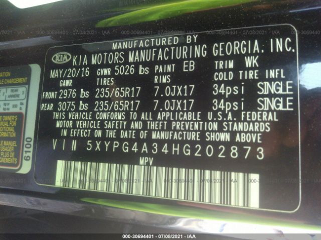 Photo 8 VIN: 5XYPG4A34HG202873 - KIA SORENTO 