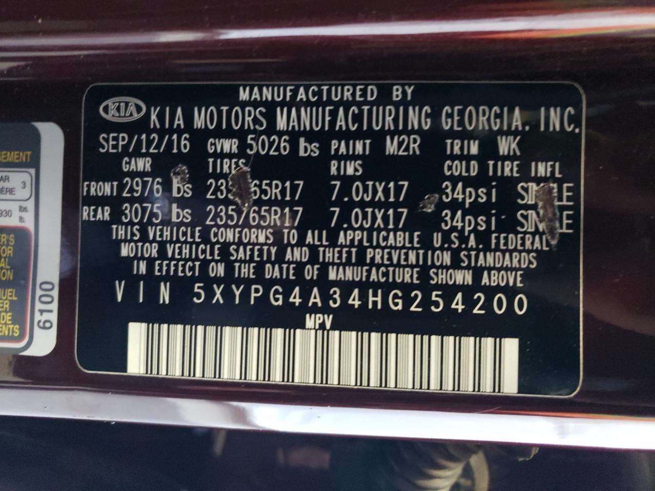 Photo 12 VIN: 5XYPG4A34HG254200 - KIA SORENTO 