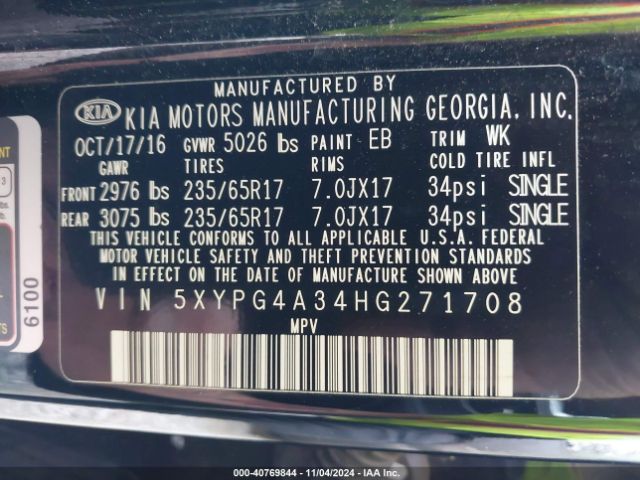 Photo 8 VIN: 5XYPG4A34HG271708 - KIA SORENTO 