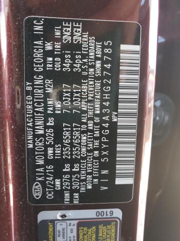 Photo 9 VIN: 5XYPG4A34HG274785 - KIA SORENTO LX 