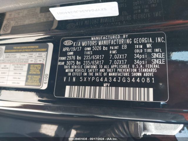 Photo 8 VIN: 5XYPG4A34JG344081 - KIA SORENTO 