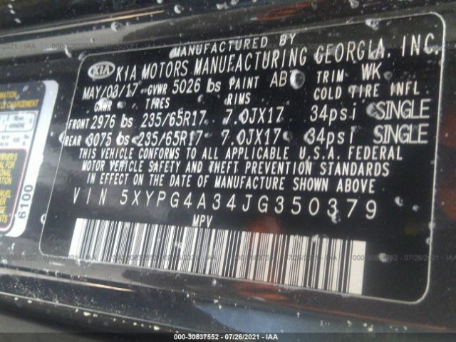 Photo 8 VIN: 5XYPG4A34JG350379 - KIA SORENTO 