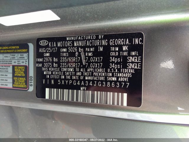 Photo 8 VIN: 5XYPG4A34JG386377 - KIA SORENTO 