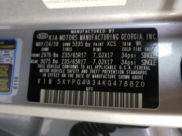 Photo 9 VIN: 5XYPG4A34KG478820 - KIA SORENTO L 