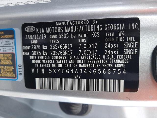 Photo 9 VIN: 5XYPG4A34KG563754 - KIA SORENTO L 