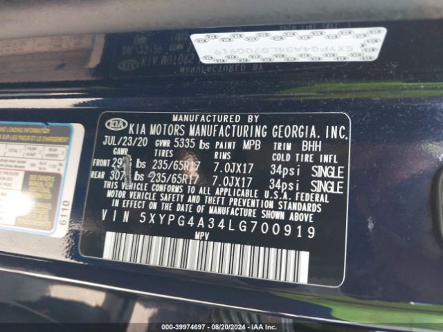 Photo 8 VIN: 5XYPG4A34LG700919 - KIA SORENTO 