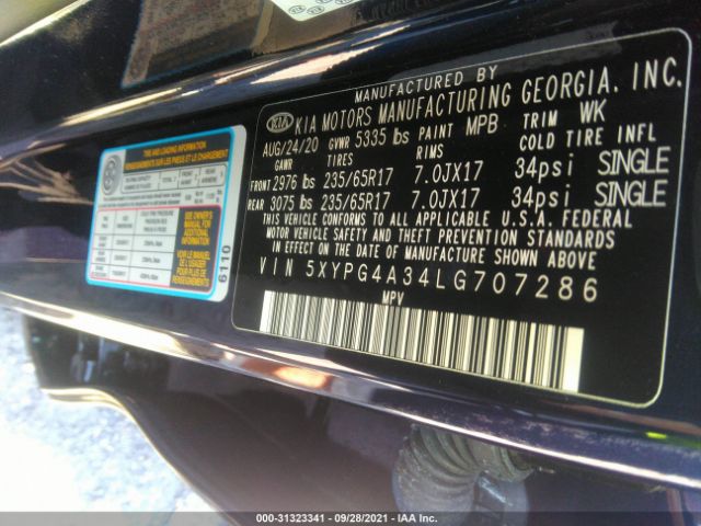 Photo 8 VIN: 5XYPG4A34LG707286 - KIA SORENTO 