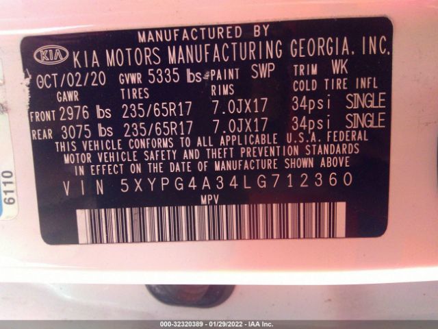 Photo 8 VIN: 5XYPG4A34LG712360 - KIA SORENTO 