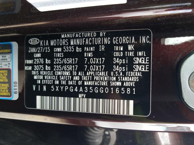 Photo 9 VIN: 5XYPG4A35GG016581 - KIA SORENTO LX 