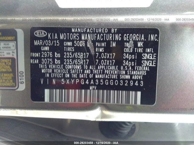 Photo 8 VIN: 5XYPG4A35GG032943 - KIA SORENTO 