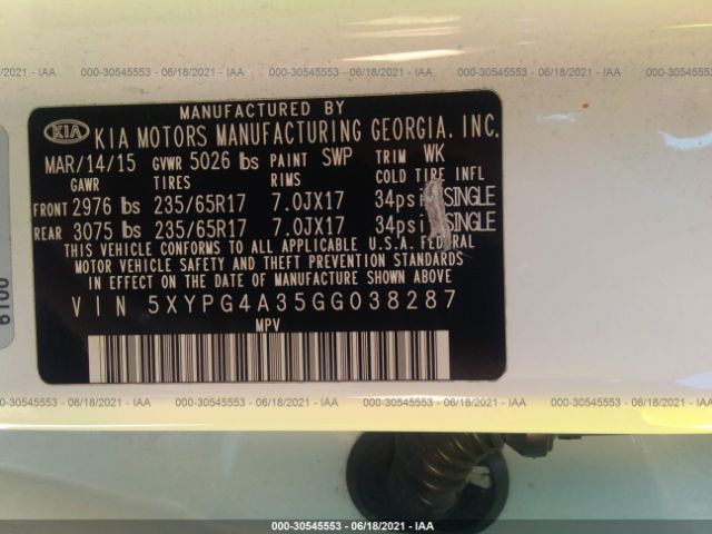 Photo 8 VIN: 5XYPG4A35GG038287 - KIA SORENTO 