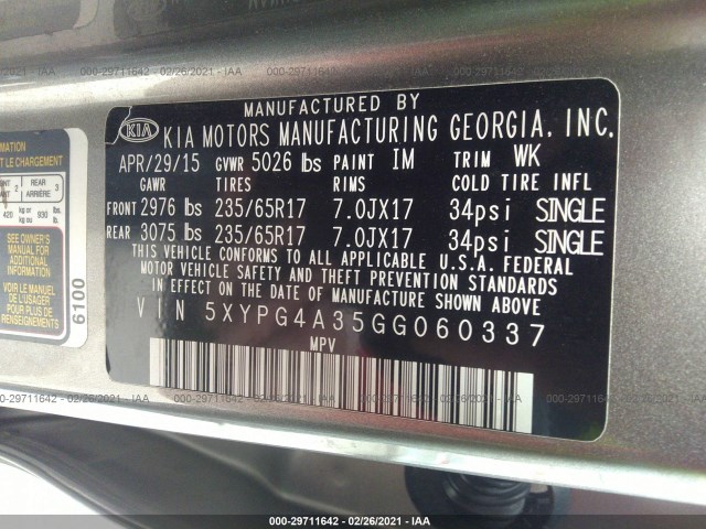 Photo 8 VIN: 5XYPG4A35GG060337 - KIA SORENTO 