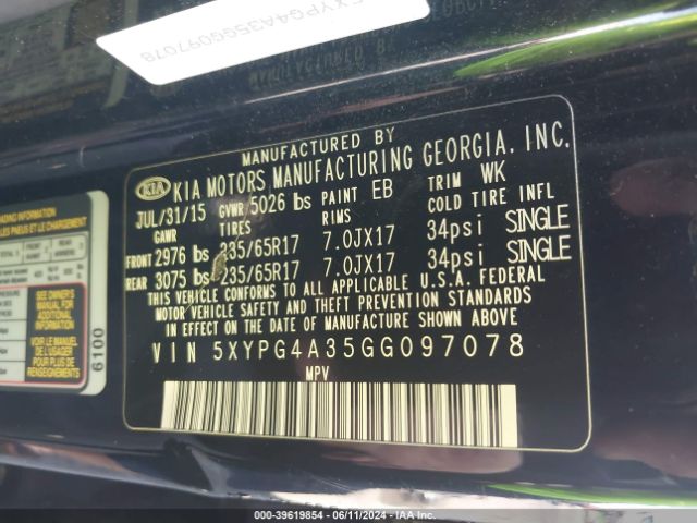 Photo 8 VIN: 5XYPG4A35GG097078 - KIA SORENTO 