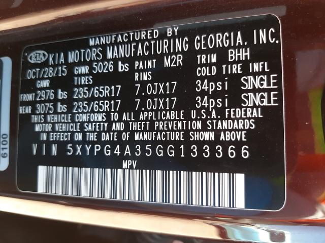 Photo 9 VIN: 5XYPG4A35GG133366 - KIA SORENTO LX 