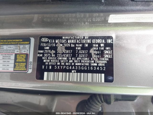 Photo 8 VIN: 5XYPG4A35GG163452 - KIA SORENTO 