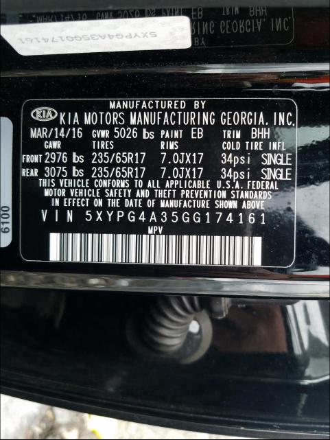 Photo 9 VIN: 5XYPG4A35GG174161 - KIA SORENTO LX 