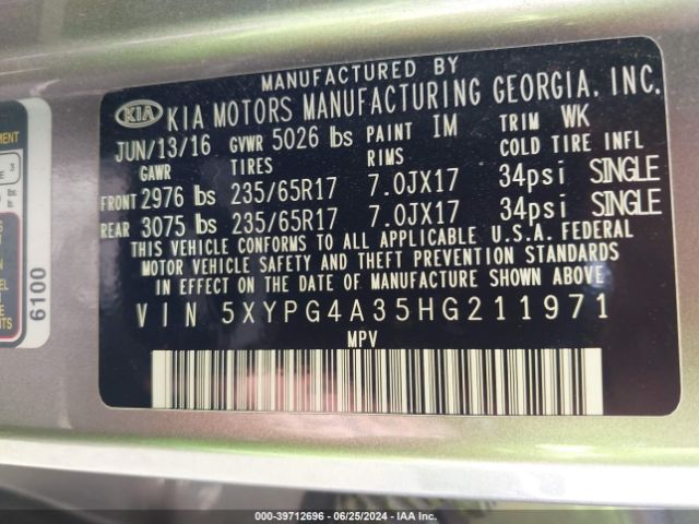 Photo 8 VIN: 5XYPG4A35HG211971 - KIA SORENTO 