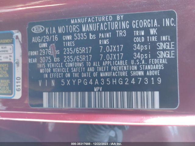 Photo 8 VIN: 5XYPG4A35HG247319 - KIA SORENTO 