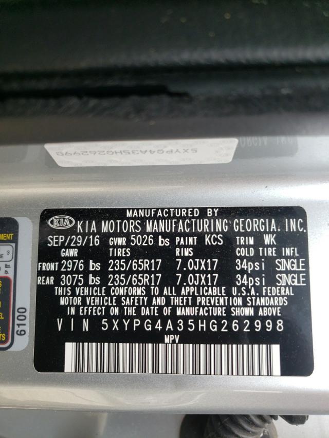 Photo 9 VIN: 5XYPG4A35HG262998 - KIA SORENTO LX 