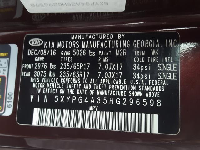 Photo 9 VIN: 5XYPG4A35HG296598 - KIA SORENTO 