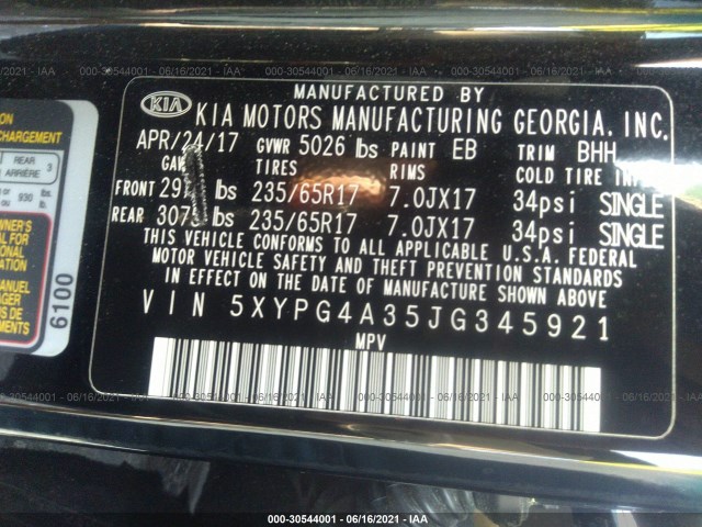 Photo 8 VIN: 5XYPG4A35JG345921 - KIA SORENTO 