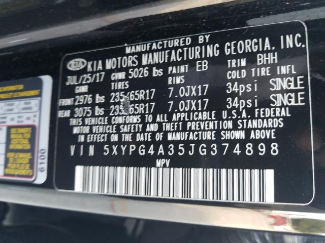 Photo 9 VIN: 5XYPG4A35JG374898 - KIA SORENTO LX 