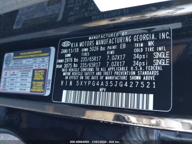 Photo 8 VIN: 5XYPG4A35JG427521 - KIA SORENTO 