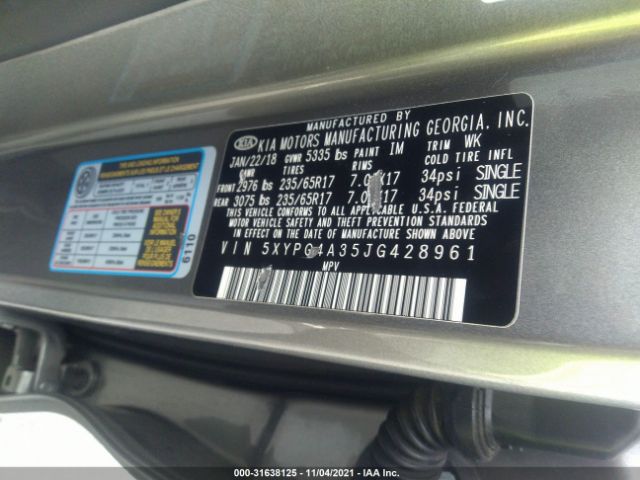 Photo 8 VIN: 5XYPG4A35JG428961 - KIA SORENTO 