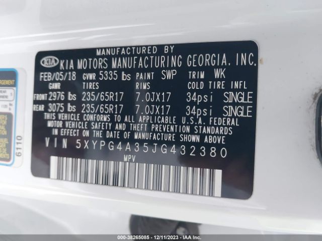 Photo 8 VIN: 5XYPG4A35JG432380 - KIA SORENTO 