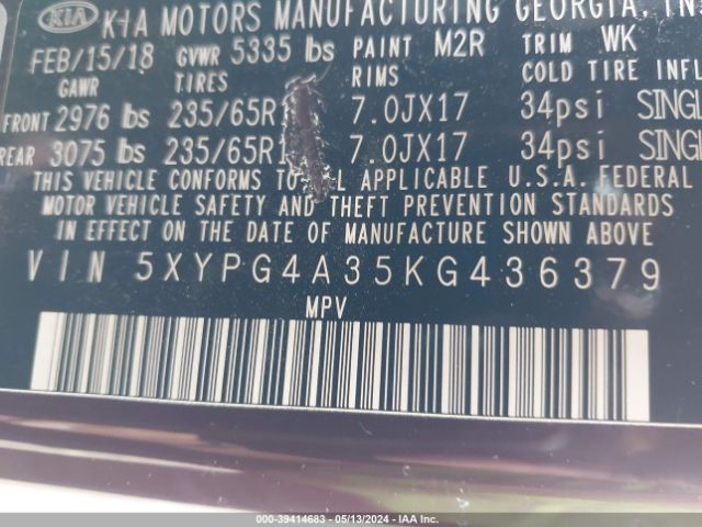 Photo 8 VIN: 5XYPG4A35KG436379 - KIA SORENTO 