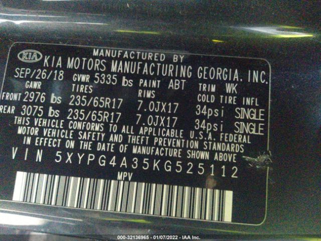 Photo 8 VIN: 5XYPG4A35KG525112 - KIA SORENTO 