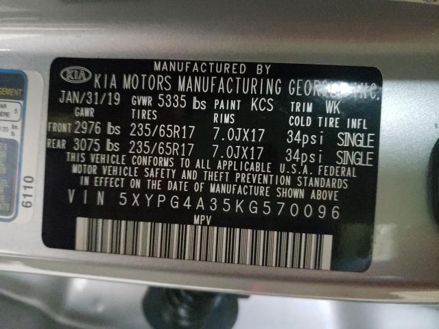 Photo 9 VIN: 5XYPG4A35KG570096 - KIA SORENTO L 