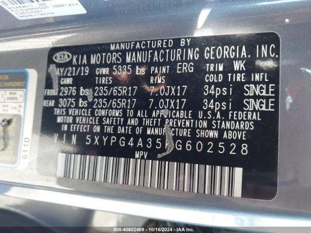 Photo 8 VIN: 5XYPG4A35KG602528 - KIA SORENTO 