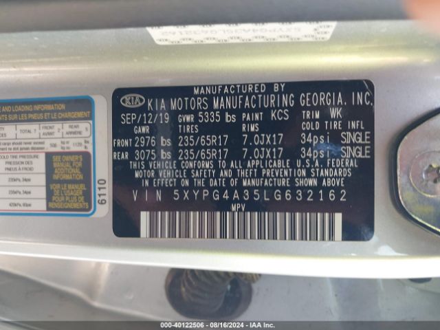 Photo 8 VIN: 5XYPG4A35LG632162 - KIA SORENTO 