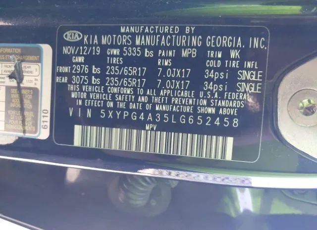 Photo 8 VIN: 5XYPG4A35LG652458 - KIA SORENTO 