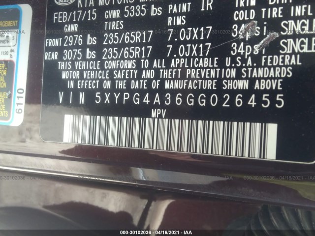 Photo 8 VIN: 5XYPG4A36GG026455 - KIA SORENTO 