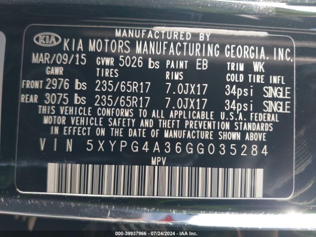 Photo 8 VIN: 5XYPG4A36GG035284 - KIA SORENTO 