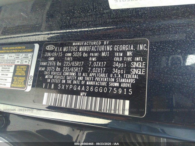 Photo 8 VIN: 5XYPG4A36GG075915 - KIA SORENTO 