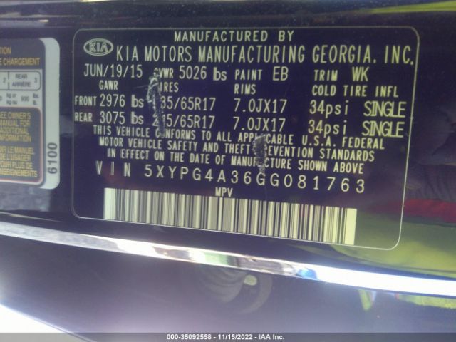 Photo 8 VIN: 5XYPG4A36GG081763 - KIA SORENTO 