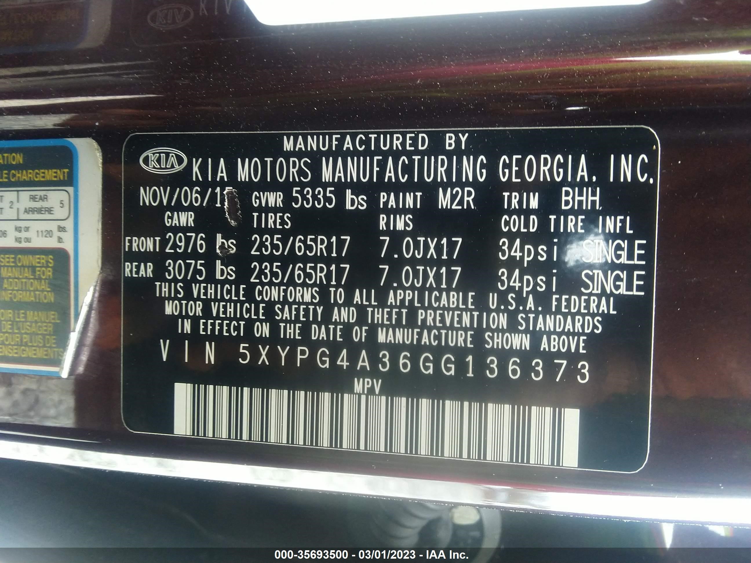 Photo 8 VIN: 5XYPG4A36GG136373 - KIA SORENTO 