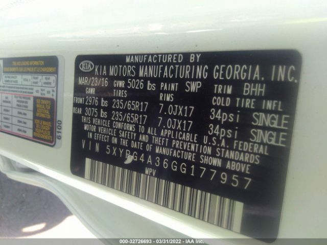 Photo 8 VIN: 5XYPG4A36GG177957 - KIA SORENTO 