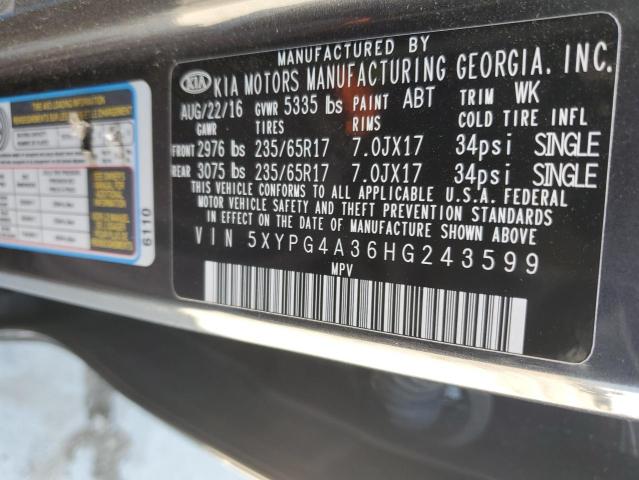 Photo 12 VIN: 5XYPG4A36HG243599 - KIA SORENTO 