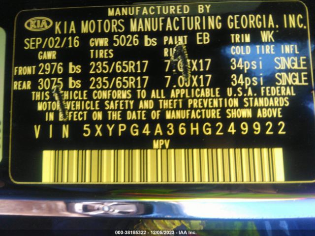 Photo 8 VIN: 5XYPG4A36HG249922 - KIA SORENTO 