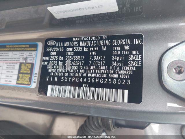 Photo 8 VIN: 5XYPG4A36HG258023 - KIA SORENTO 