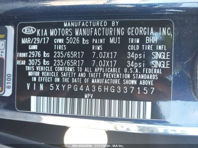 Photo 8 VIN: 5XYPG4A36HG337157 - KIA SORENTO 