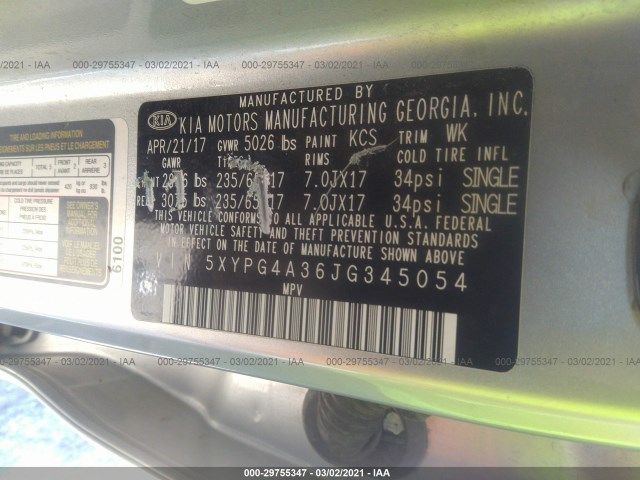 Photo 8 VIN: 5XYPG4A36JG345054 - KIA SORENTO 