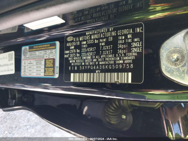 Photo 8 VIN: 5XYPG4A36KG509758 - KIA SORENTO 