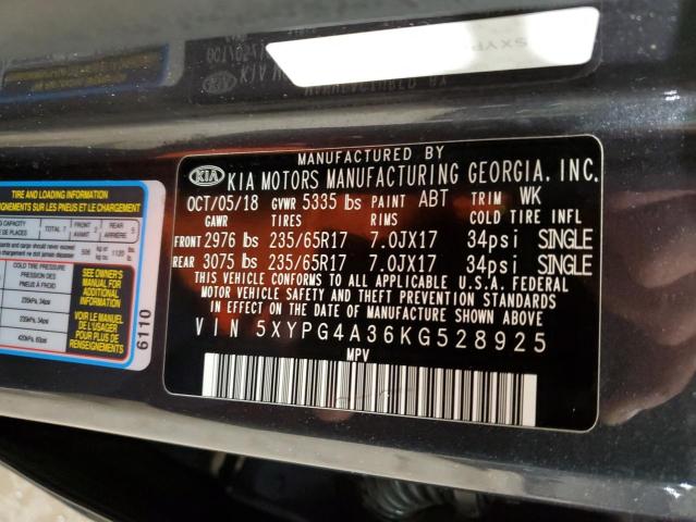 Photo 11 VIN: 5XYPG4A36KG528925 - KIA SORENTO 